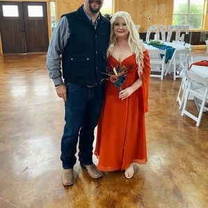 Selling this azazie paprika dress, Size A16 with custom measurements as listed